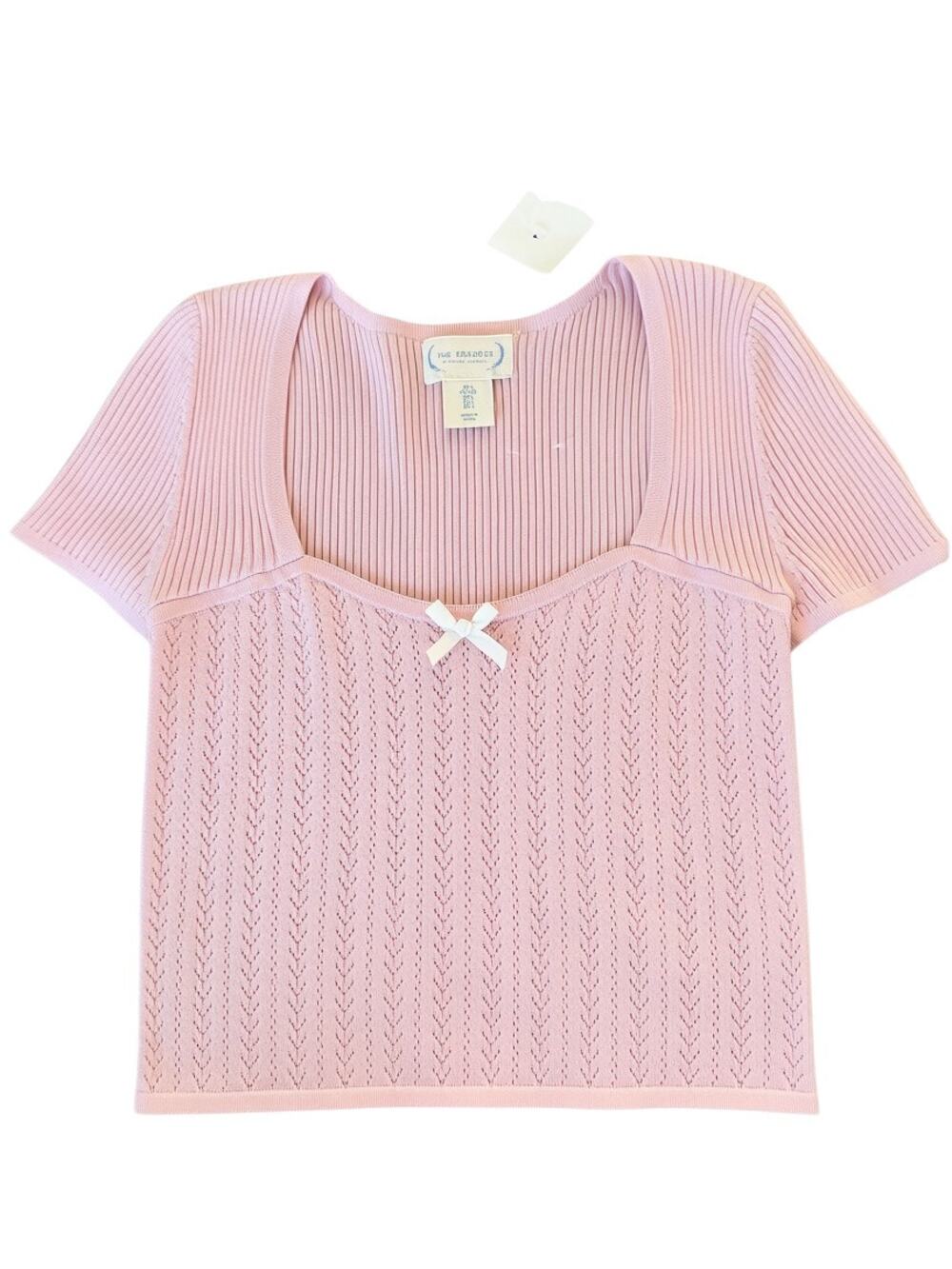The Prairie by Rachel Ashwell Pink Pointelle Knit Bow Sweater Top Women’s Large